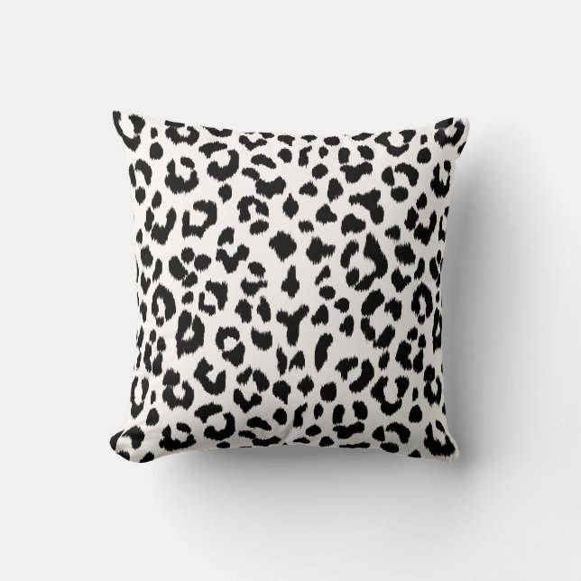 black and white leopard print  with monogram throw pillow (Front)