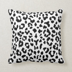 black and white leopard print  with monogram throw pillow