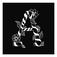Black and White Letter "A" with Twining Flowers