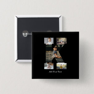 Black and White Letter K Photo Collage 2 Inch Square Button