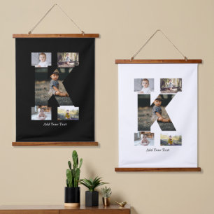 Black and White Letter K Photo Collage Hanging Tapestry