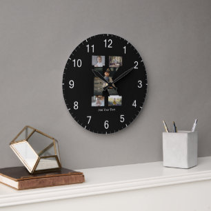 Black and White Letter K Photo Collage Large Clock