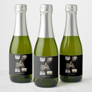 Black and White Letter K Photo Collage Sparkling Wine Label