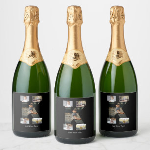 Black and White Letter K Photo Collage Sparkling Wine Label