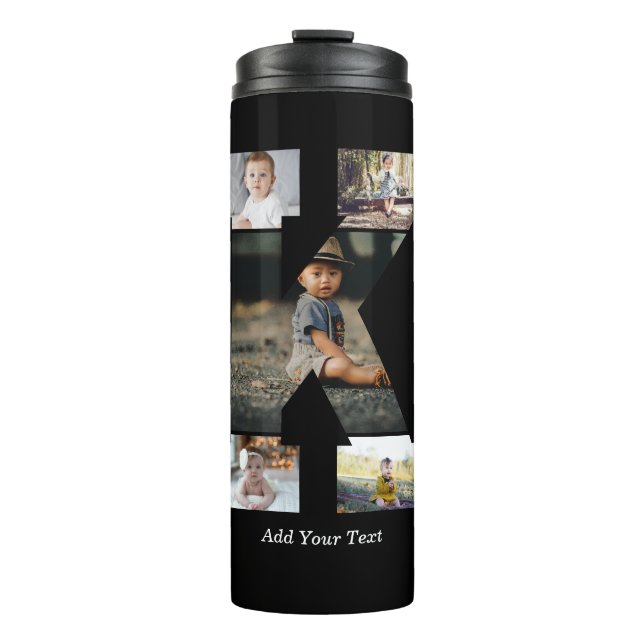 Black and White Letter K Photo Collage Thermal Tumbler (Front)