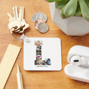 Black and White Letter L Photo Collage Keychain