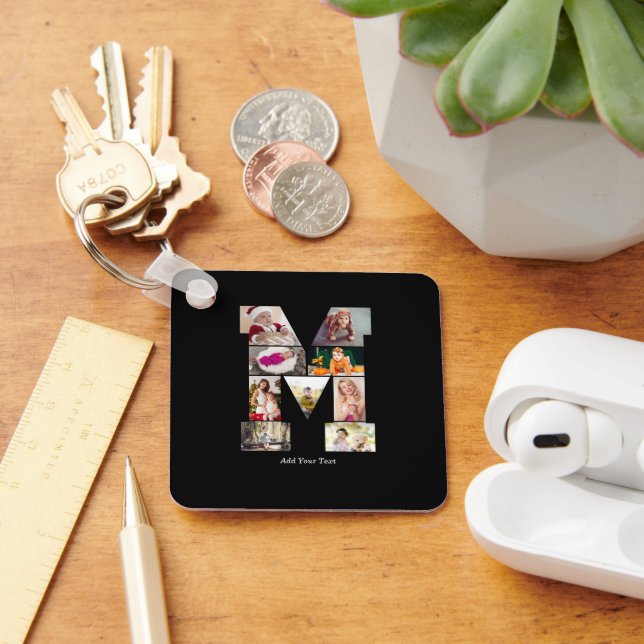 Black and White Letter M Photo Collage Keychain (Desk)