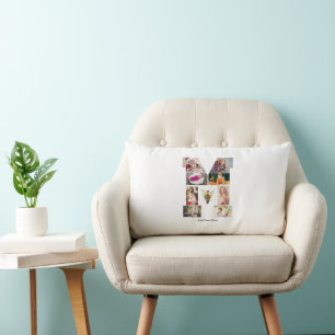 Black and White Letter M Photo Collage Lumbar Pillow