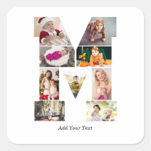 Black and White Letter M Photo Collage Square Sticker