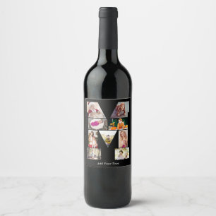Black and White Letter M Photo Collage Wine Label