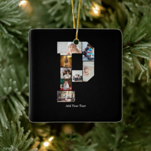 Black and White Letter P Photo Collage Ceramic Ornament
