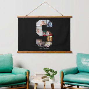 Black and White Letter S Photo Collage Hanging Tapestry