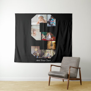 Black and White Letter S Photo Collage Tapestry