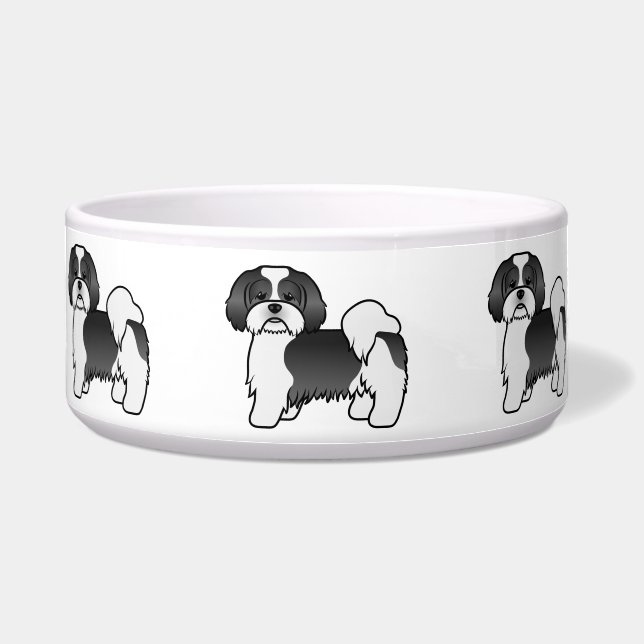 Black And White Lhasa Apso Cute Cartoon Dog (Front)