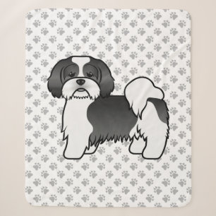 Black And White Lhasa Apso Cute Cartoon Dog Sherpa Blanket