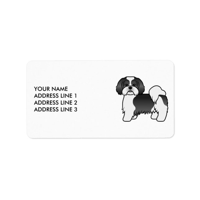 Black And White Lhasa Apso Cute Dog & Custom Text Label (Front)