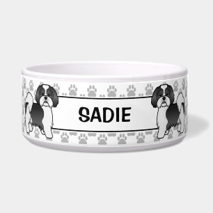 Black And White Lhasa Apso Dog With Paws & Name