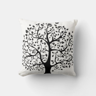 Black and White Life Tree Throw Pillow