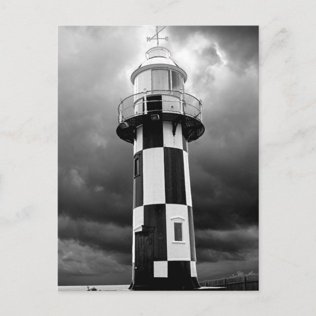 Black And White Lighthouse Postcard (Front)
