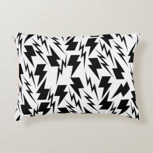 Black and White Lightning Background Y2K Pattern Accent Pillow