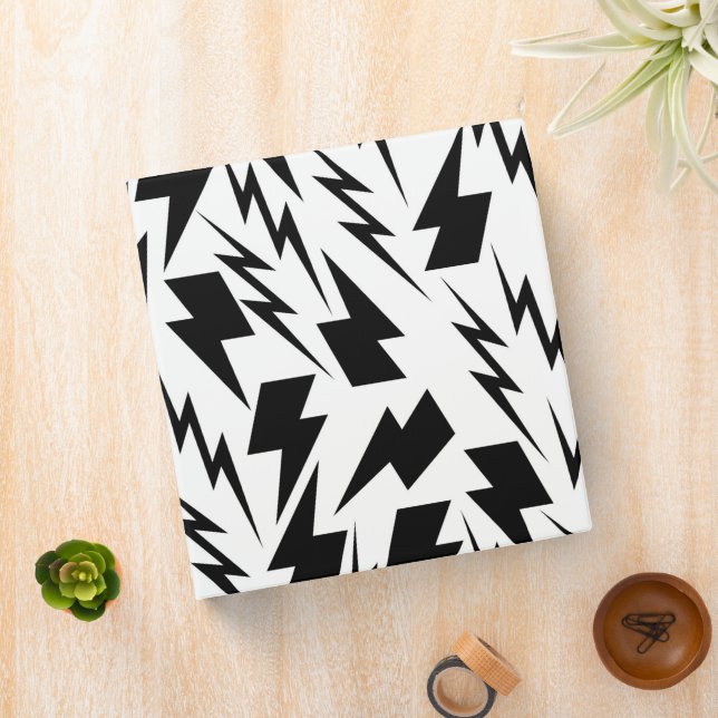 Black and White  Lightning Background Y2K Pattern Binder (In Situ)