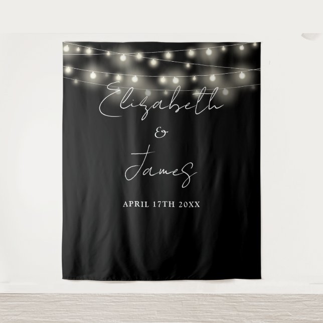 Black And White Lights Wedding Photo Backdrop Tapestry (Front)