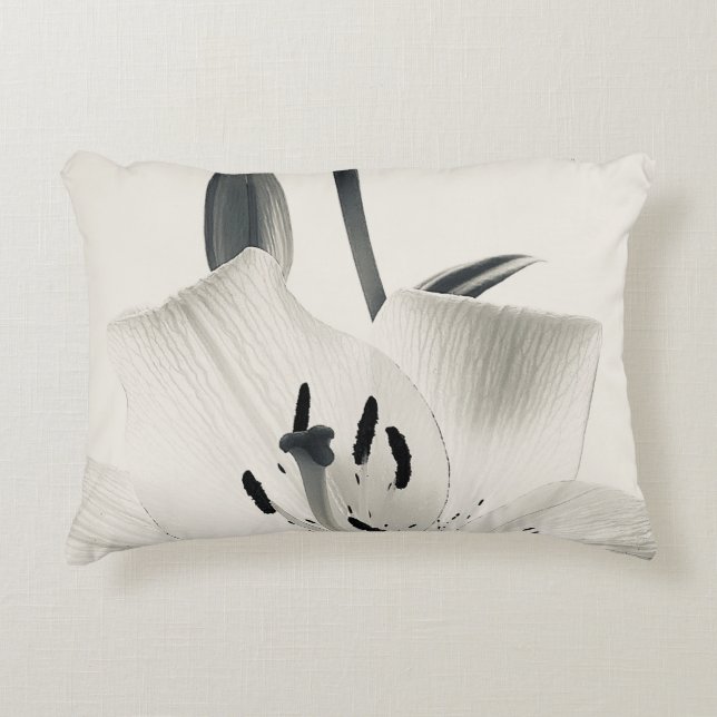 Black and White Lily Closeup Accent Pillow (Front)