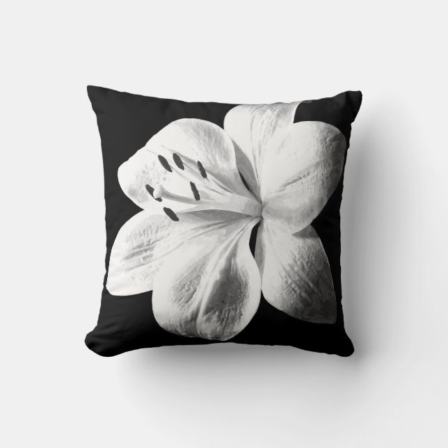 Black and White Lily Throw Pillow (Front)