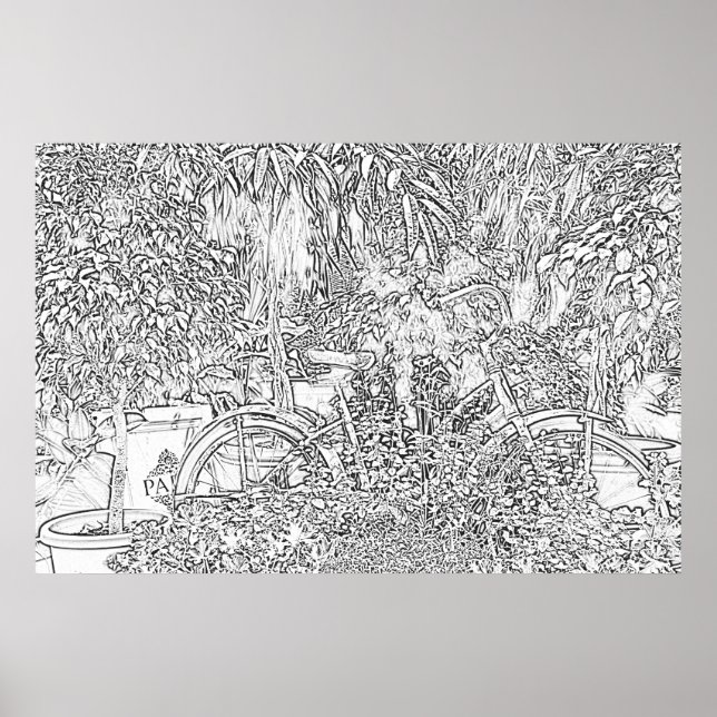 Black and White Line Art Bicycle Poster (Front)
