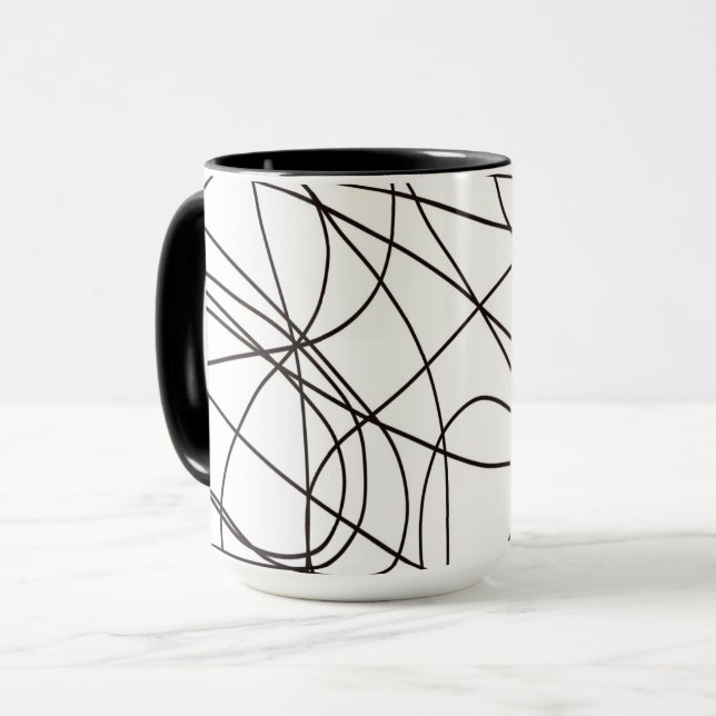 Black and white line art  mug (Front Left)