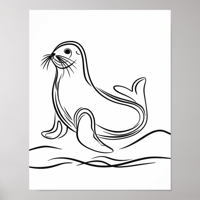 Black and White Line Art Seal Poster (Front)