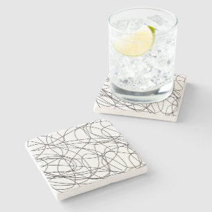 Black and white line art stone coaster