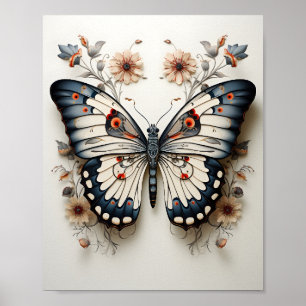 Black And White Line Drawing Of A Butterfly  Poster