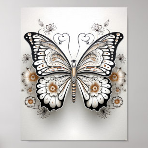 Black And White Line Drawing Of A Butterfly  Poster