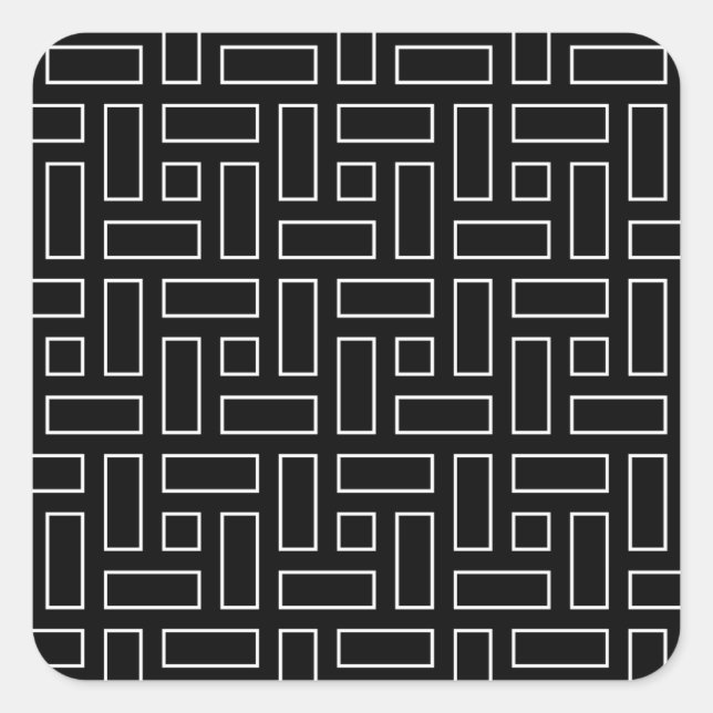 Black and White Linear Block Pattern - Black Square Sticker (Front)