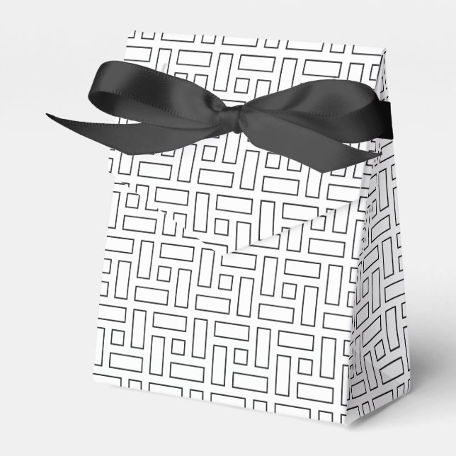 Black and White Linear Block Pattern - White Favor Box (Front Side)