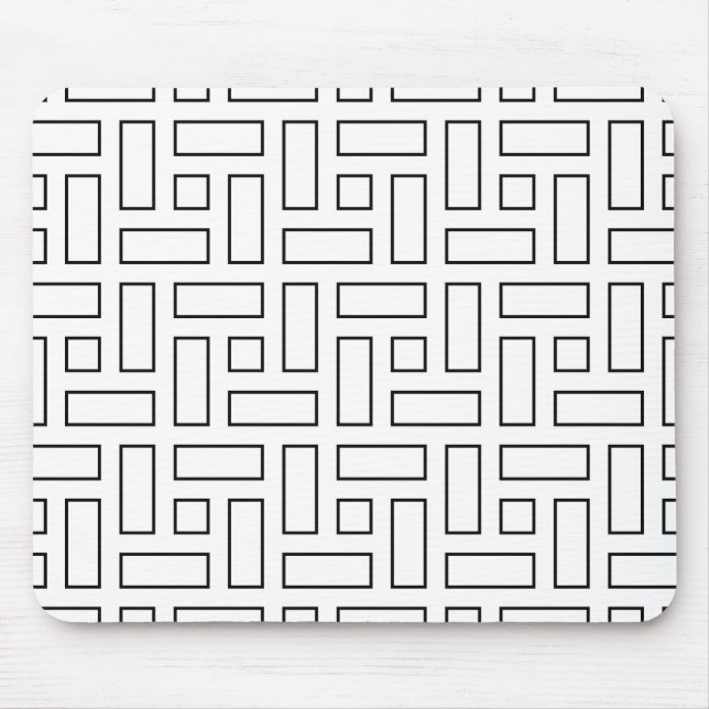 Black and White Linear Block Pattern - White Mouse Pad (Front)