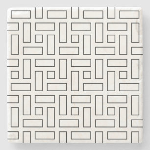 Black and White Linear Block Pattern - White Stone Coaster