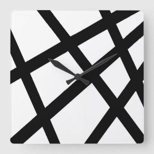Black and White Linear Geometric 2 Square Wall Clock