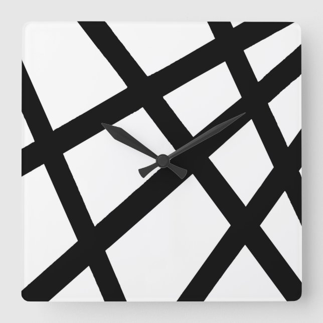 Black and White Linear Geometric 2 Square Wall Clock (Front)