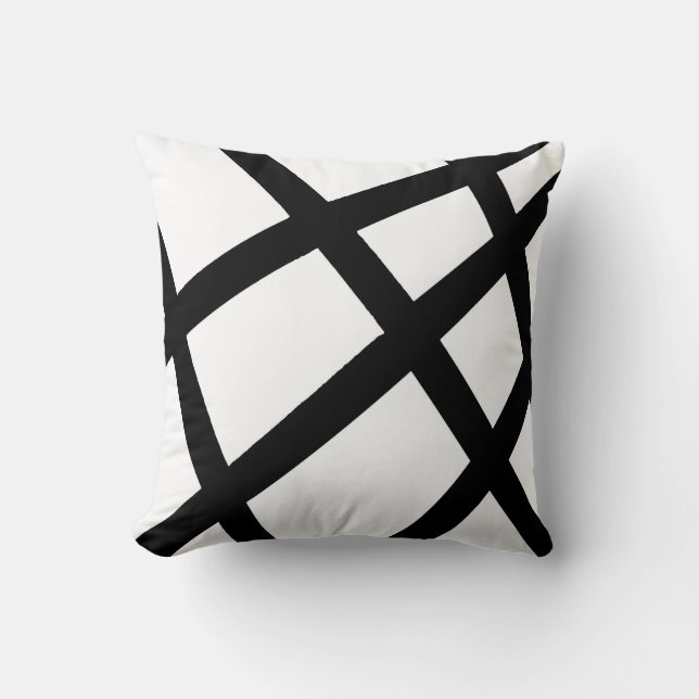 Black and White Linear Geometric 2 Throw Pillow (Front)