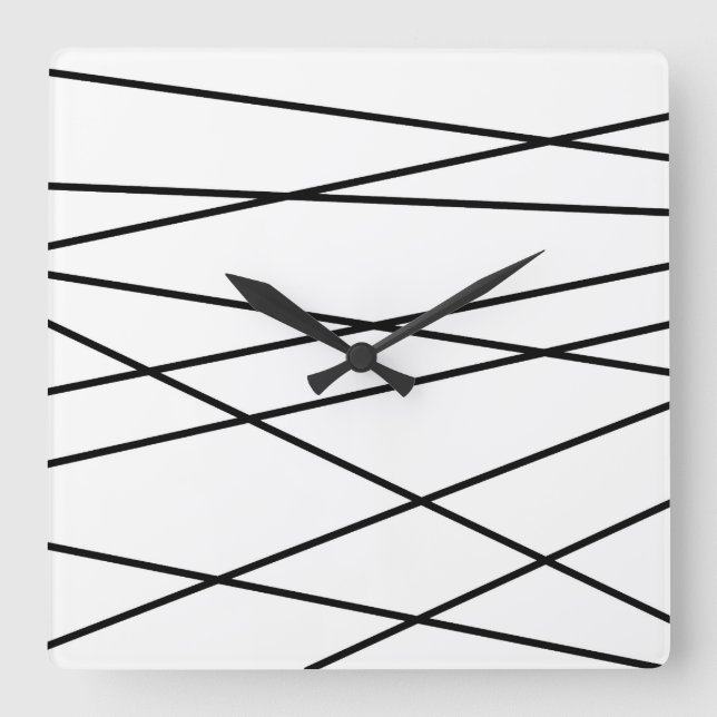 Black and White Linear Geometric Square Wall Clock (Front)
