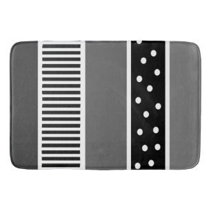 Black and White Lines and Polka Dot Bath Mat