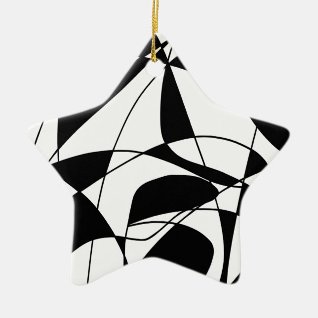 Black and White lines, block colour print pattern Ceramic Ornament (Front)