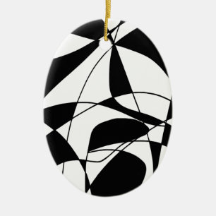 Black and White lines, block colour print pattern Ceramic Ornament