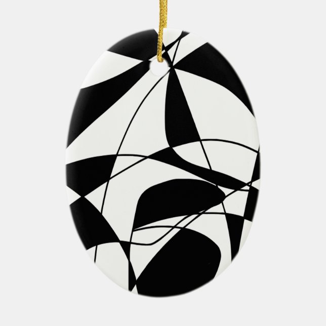 Black and White lines, block colour print pattern Ceramic Ornament (Front)