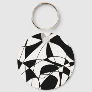Black and White lines, block colour print pattern Keychain
