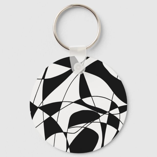 Black and White lines, block colour print pattern Keychain (Front)