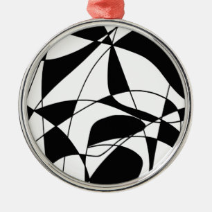 Black and White lines, block colour print pattern Metal Ornament
