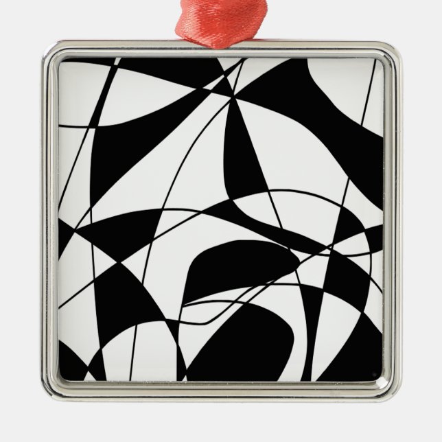 Black and White lines, block colour print pattern Metal Ornament (Front)